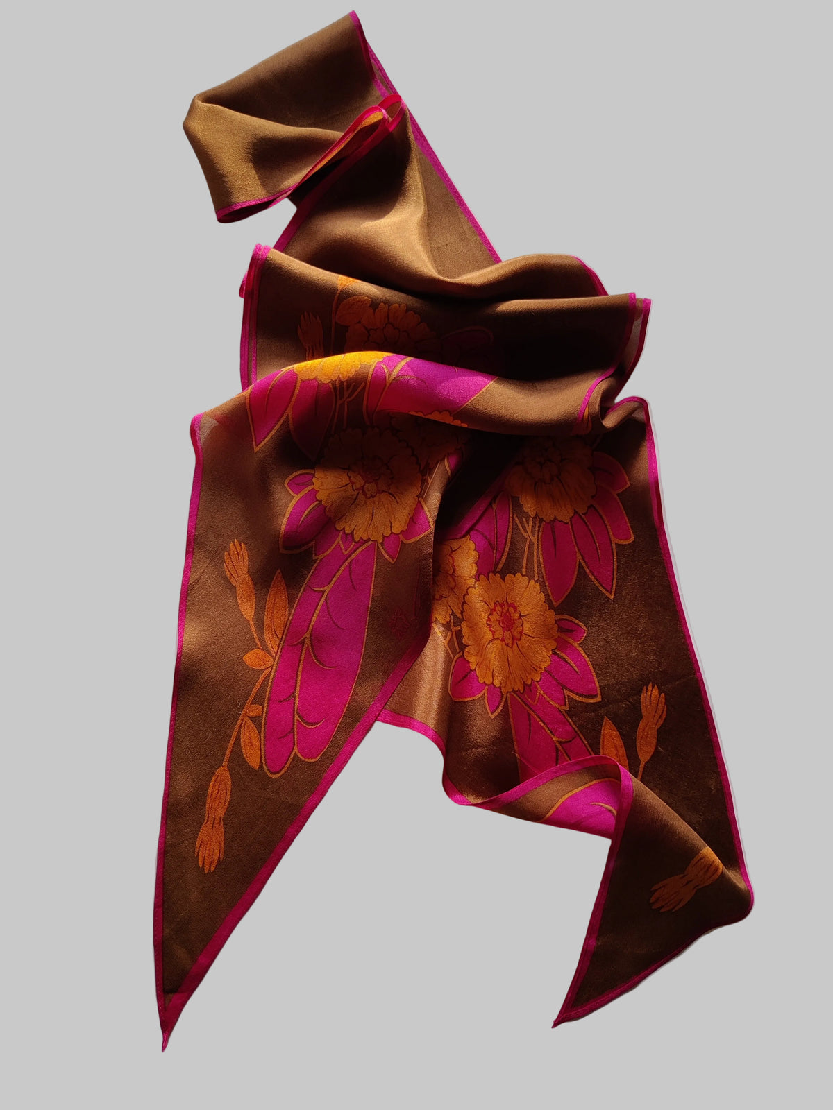 Vintage Late 1970s Anne Klein Silk Crepe Floral Scarf