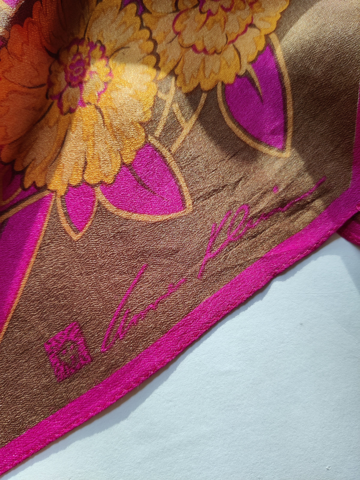 Vintage Late 1970s Anne Klein Silk Crepe Floral Scarf
