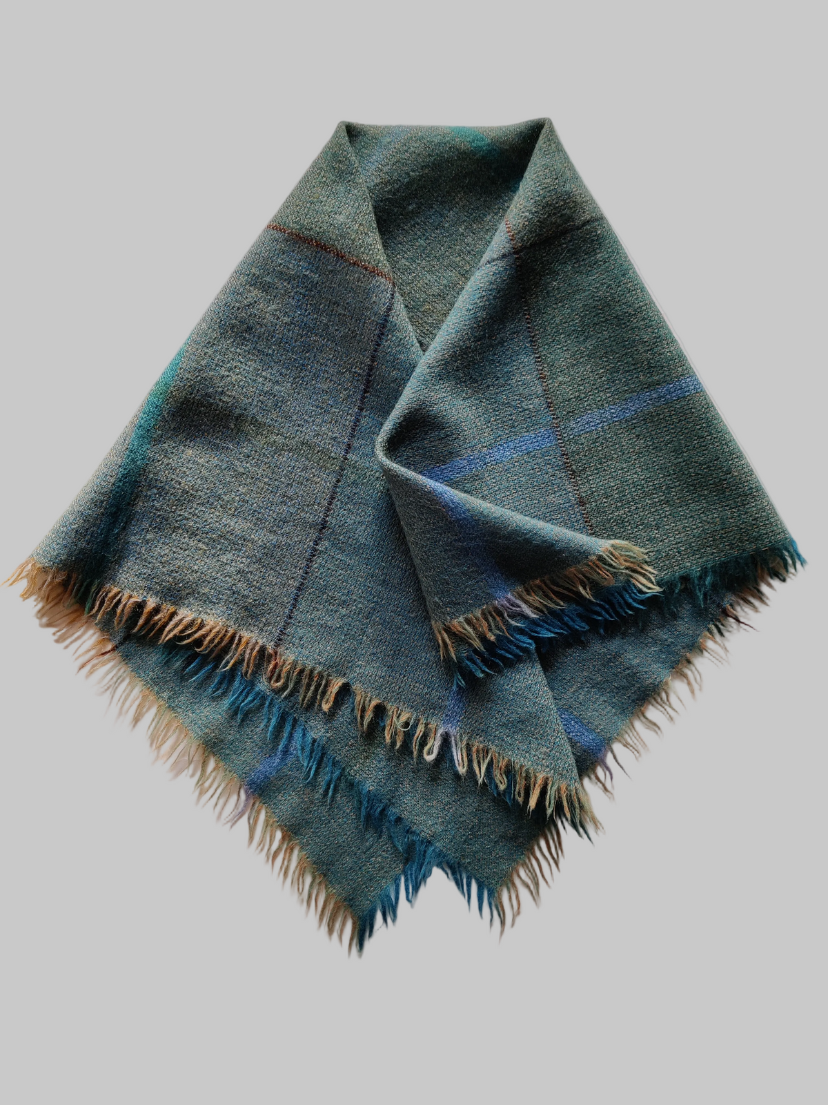 Vintage Scottish Pure Wool Fringed Square Scarf