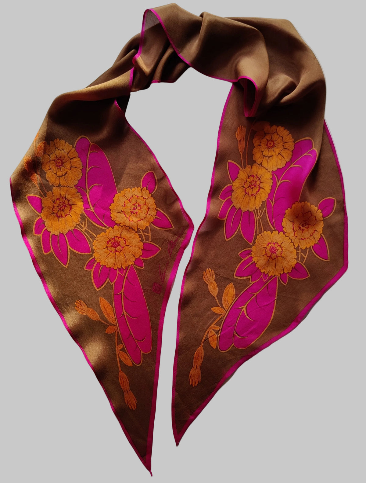 Vintage Late 1970s Anne Klein Silk Crepe Floral Scarf