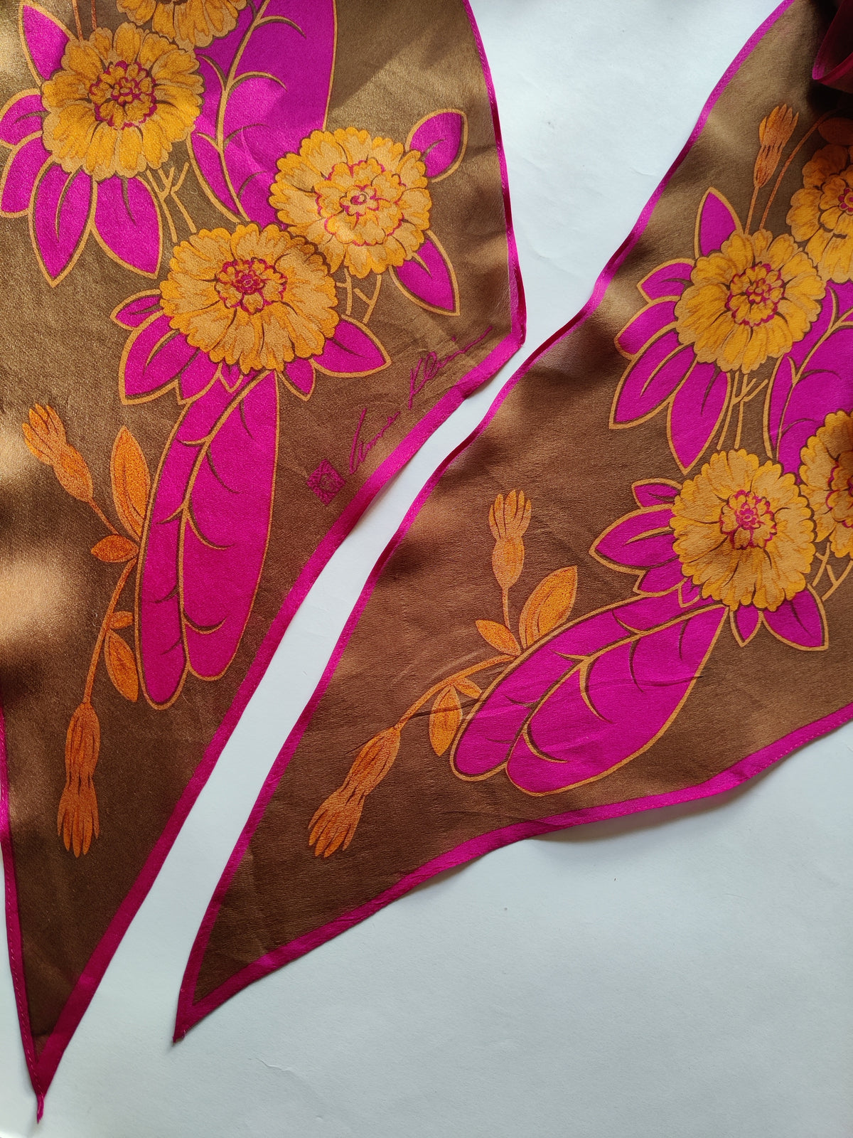 Vintage Late 1970s Anne Klein Silk Crepe Floral Scarf