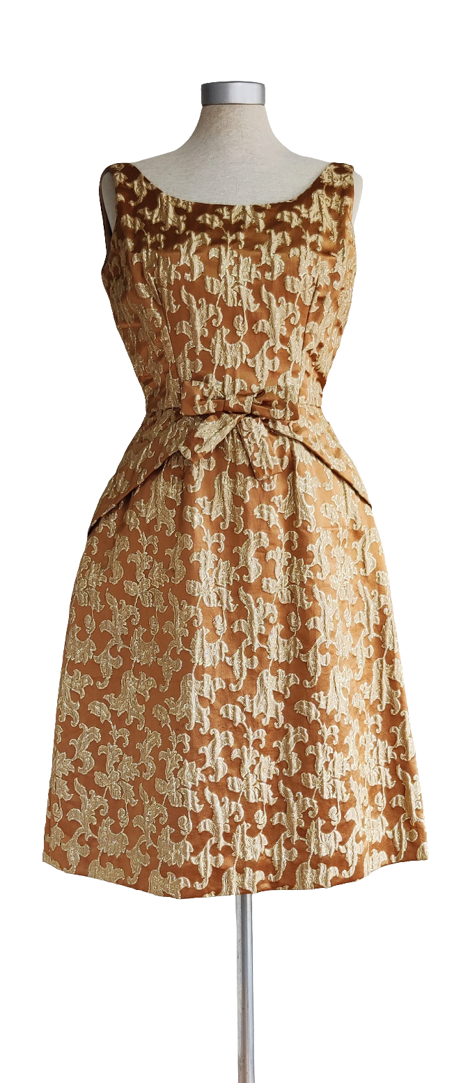 1960s Brown/Gold brocade dress