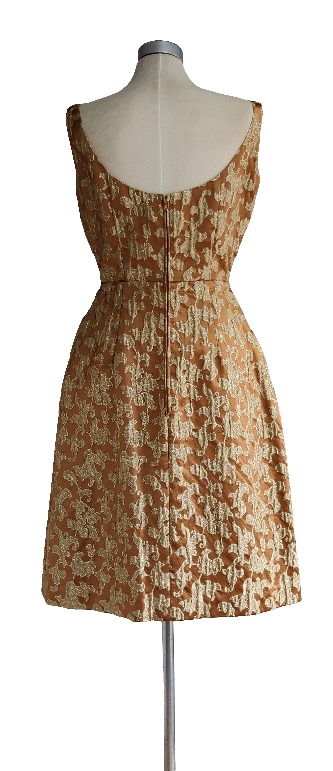 1960s Brown/Gold brocade dress