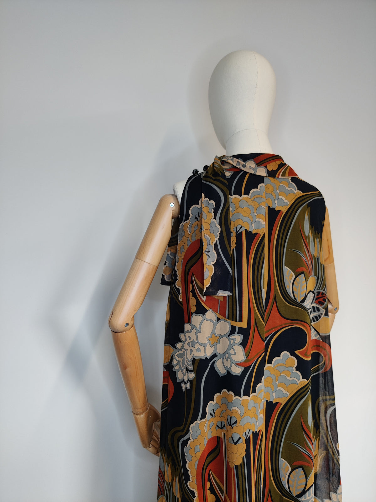 1970s Miss Jeannie  Iconic Print Trapeze Maxi Dress