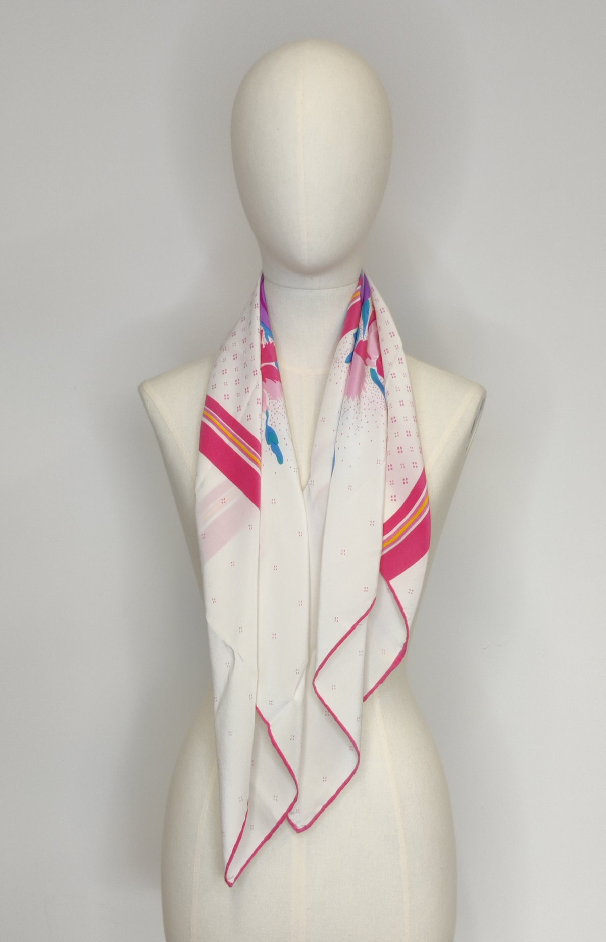 Vintage 1980s Nina Ricci Bold Floral Silk Crepe Carre Scarf