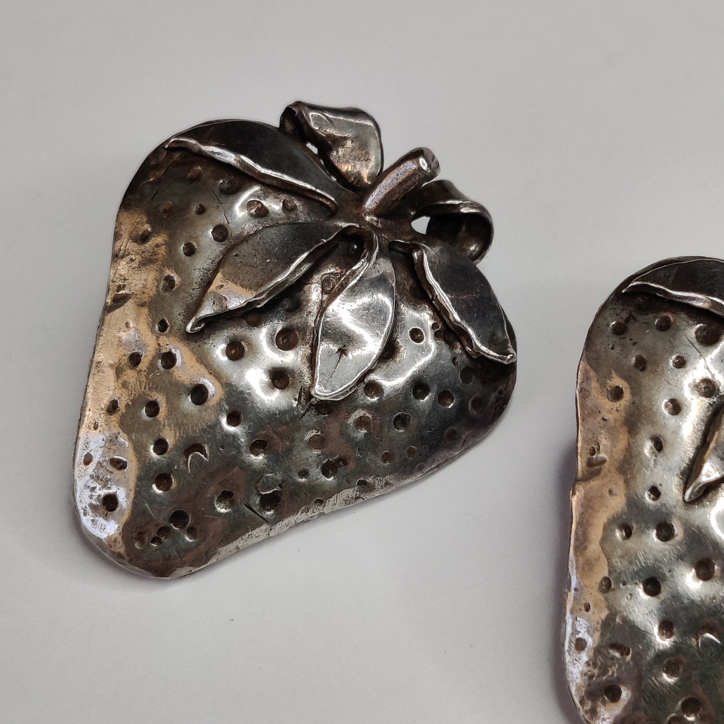 Vintage Silver Strawberry Earrings by Carol Mather