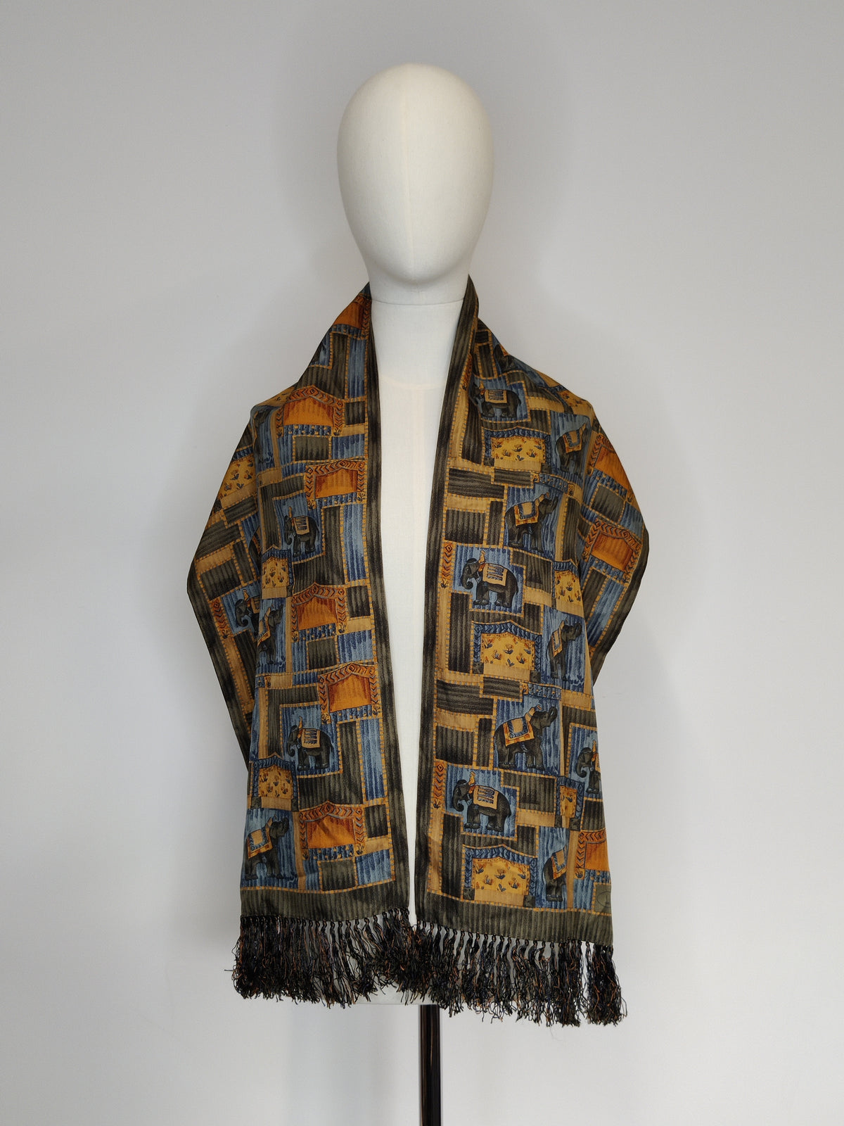 Vintage Alfred Dunhill Reversible Double Faced Pure Silk Fringed Scarf – Dual Print