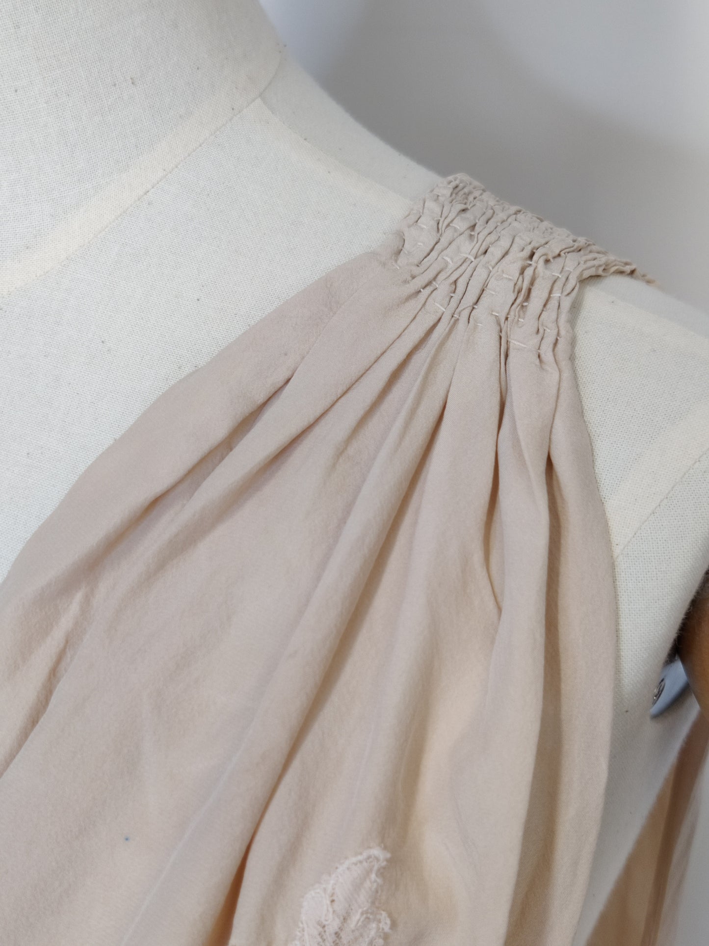 1930s Ethereal Blush Cream Silk & French Lace Slip Dress with Ties