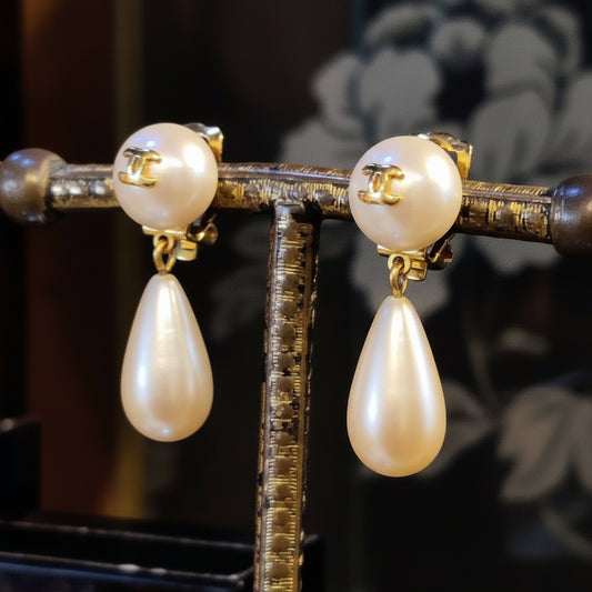Vintage Chanel Faux Pearl Clip Earrings