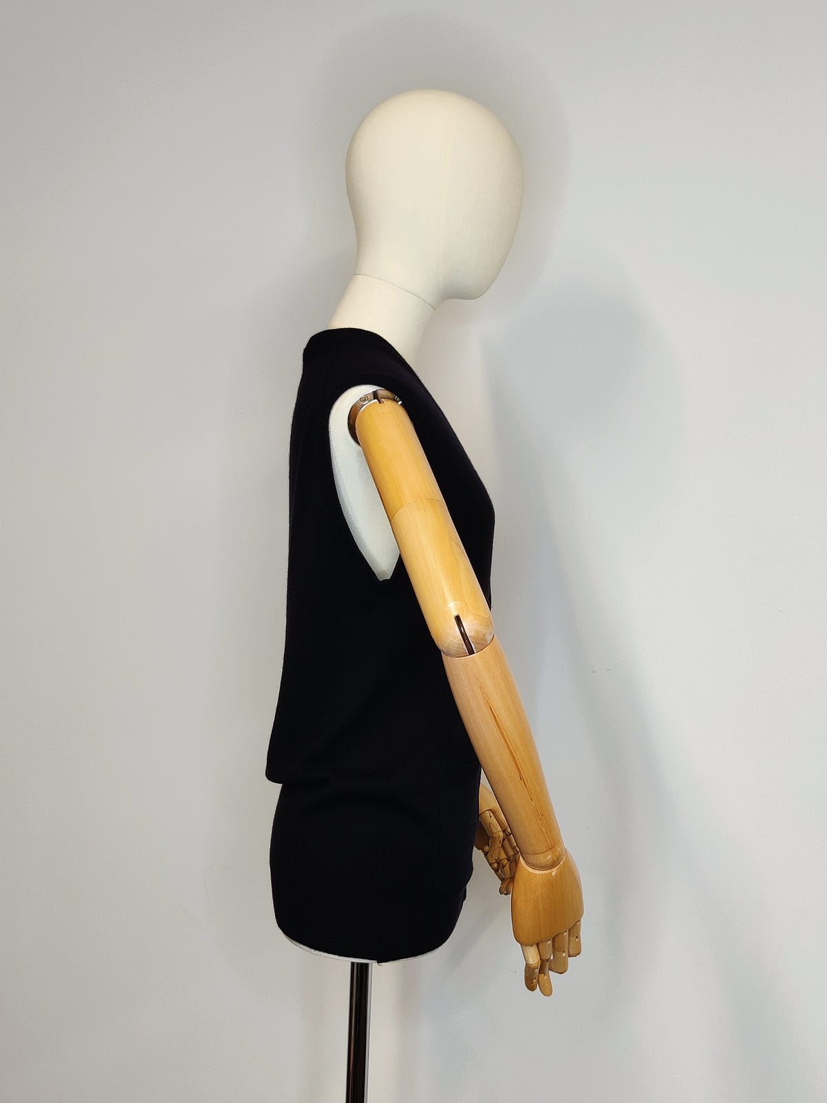 Vintage Black Pure Lambswool Classic Knitted Waistcoat