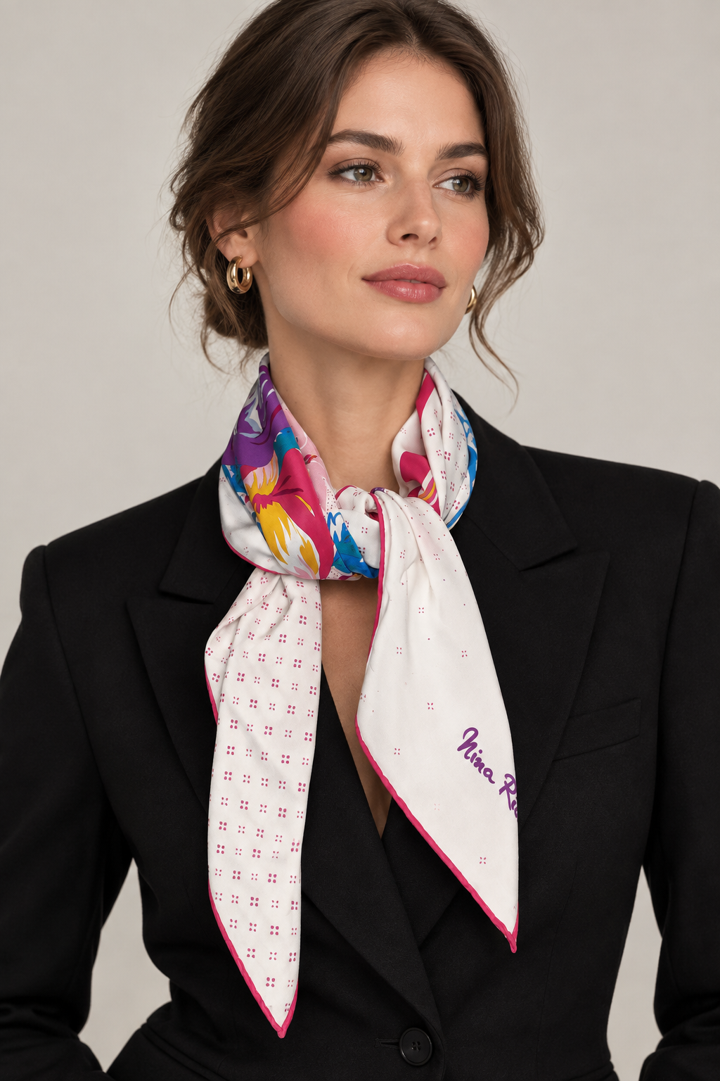 Vintage 1980s Nina Ricci Bold Floral Silk Crepe Carre Scarf
