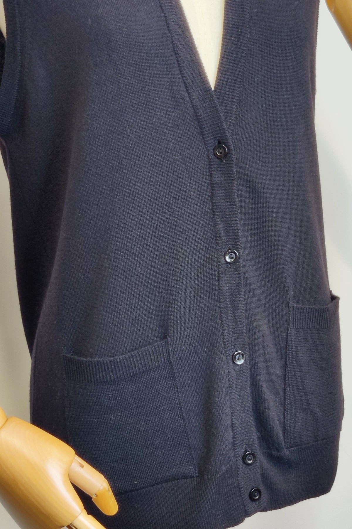 Vintage Black Pure Lambswool Classic Knitted Waistcoat