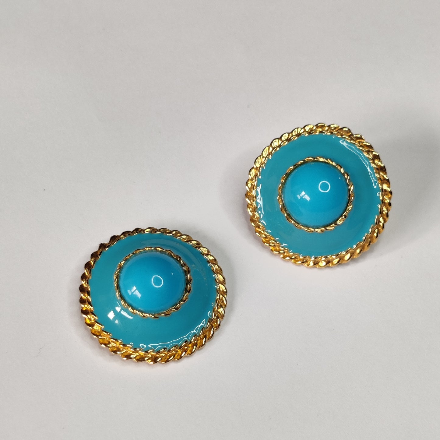 1980s Turquoise Enamel Clip Earrings