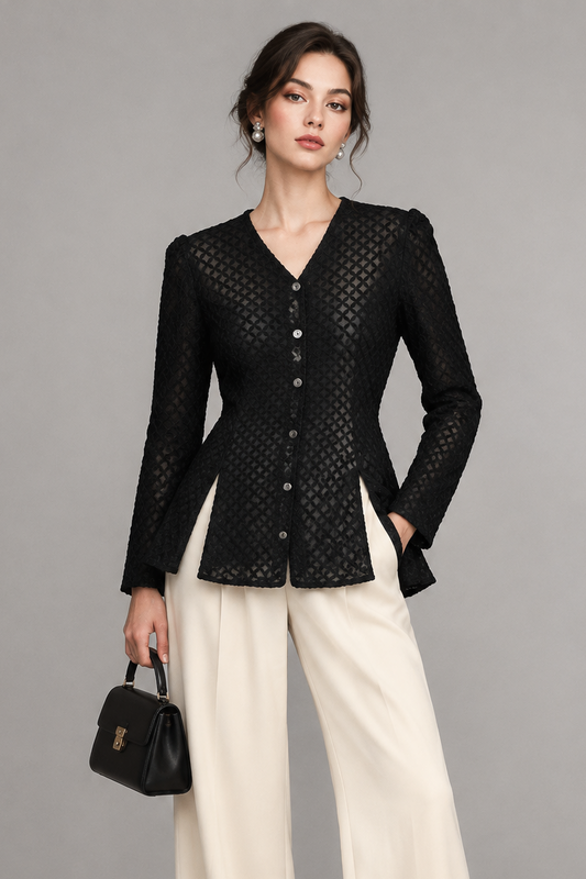 1990s GHOST (Sarne era) Black Devoire Peplum Jacket/Top