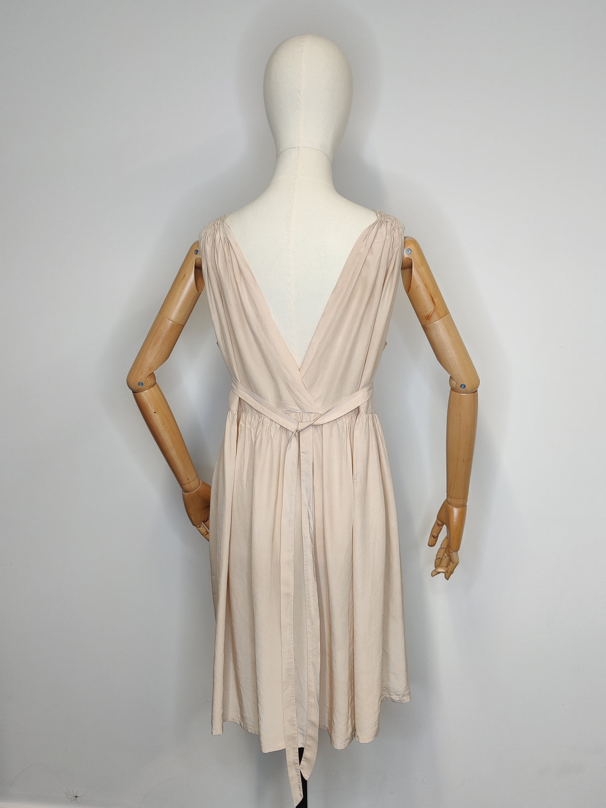 1930s Ethereal Blush Cream Silk & French Lace Slip Dress with Ties