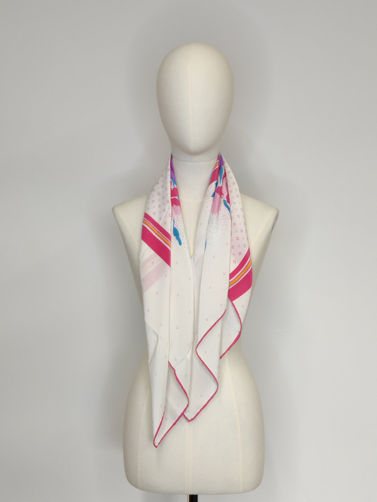 Vintage 1980s Nina Ricci Bold Floral Silk Crepe Carre Scarf