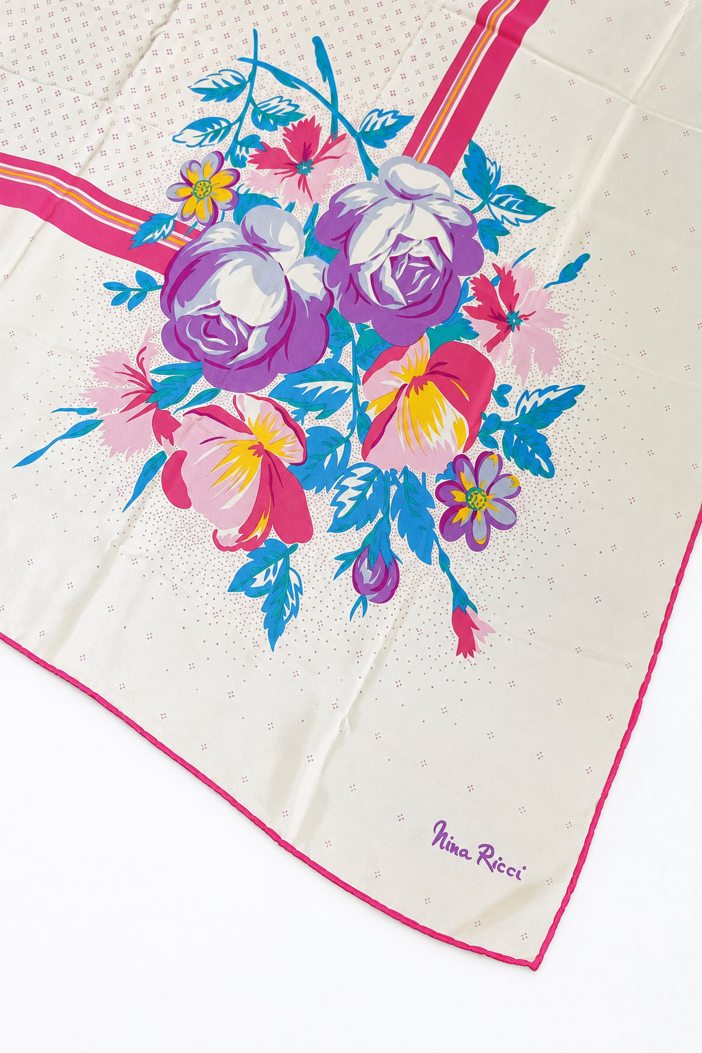 Vintage 1980s Nina Ricci Bold Floral Silk Crepe Carre Scarf