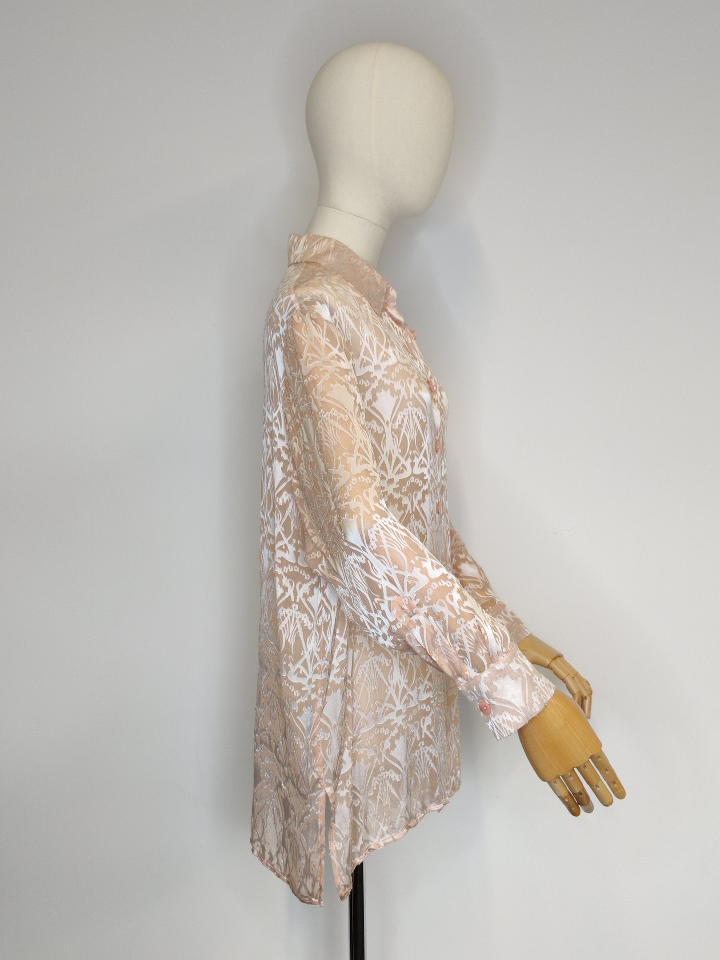 Liberty London 1990s Blush Pink/Peach Silk/Rayon Devoré 'Ianthe' Blouse