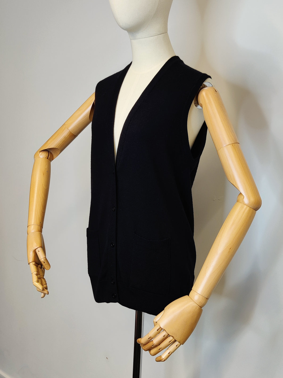Vintage Black Pure Lambswool Classic Knitted Waistcoat