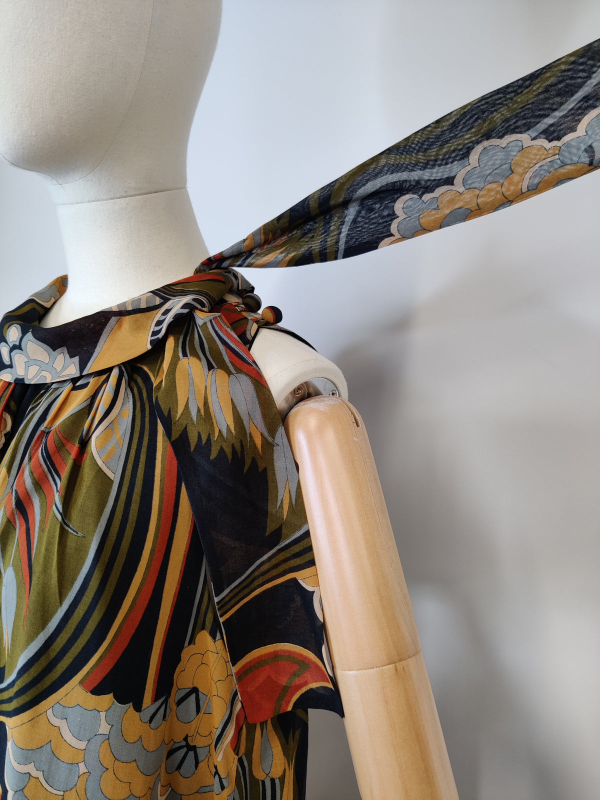 1970s Miss Jeannie  Iconic Print Trapeze Maxi Dress