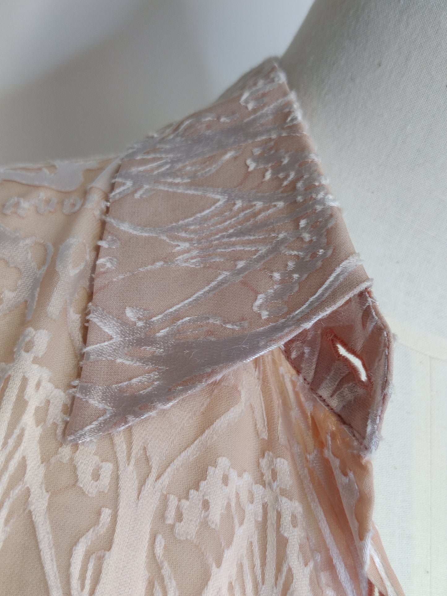 Liberty London 1990s Blush Pink/Peach Silk/Rayon Devoré 'Ianthe' Blouse