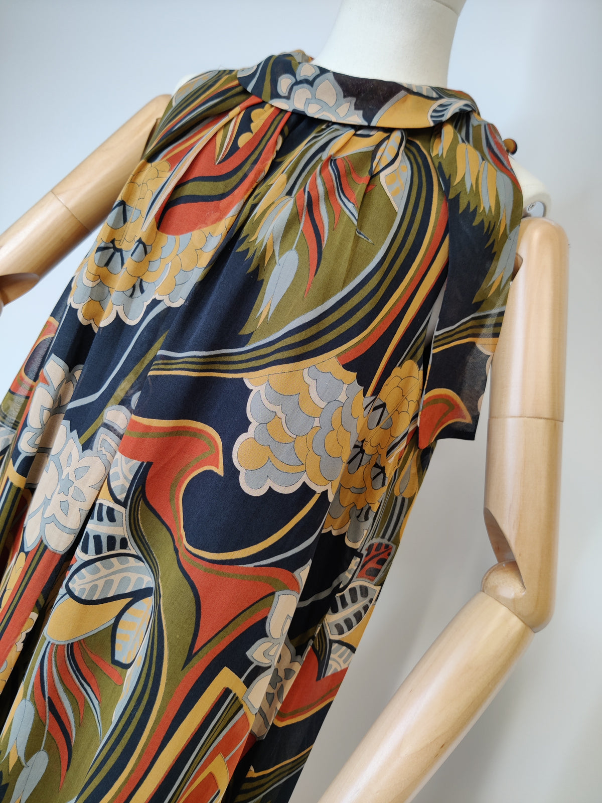 1970s Miss Jeannie  Iconic Print Trapeze Maxi Dress