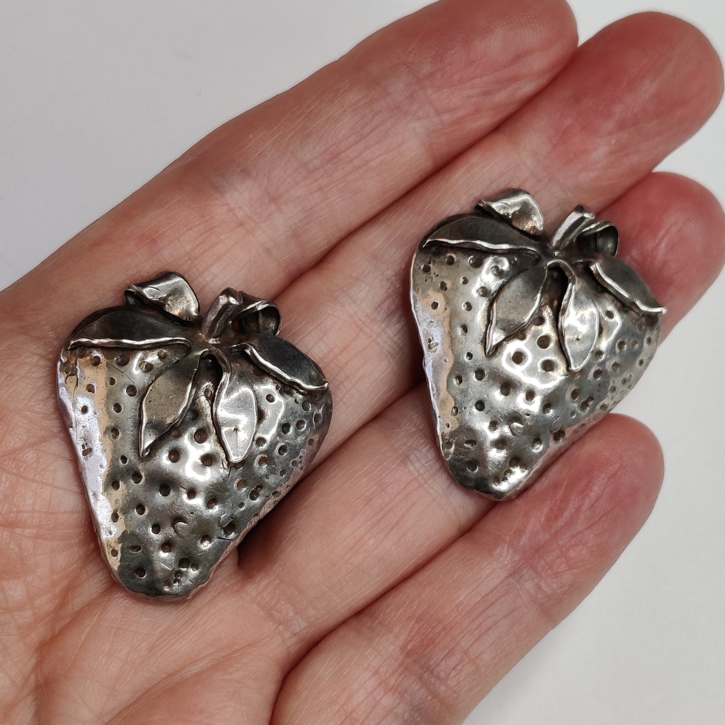 Vintage Silver Strawberry Earrings by Carol Mather