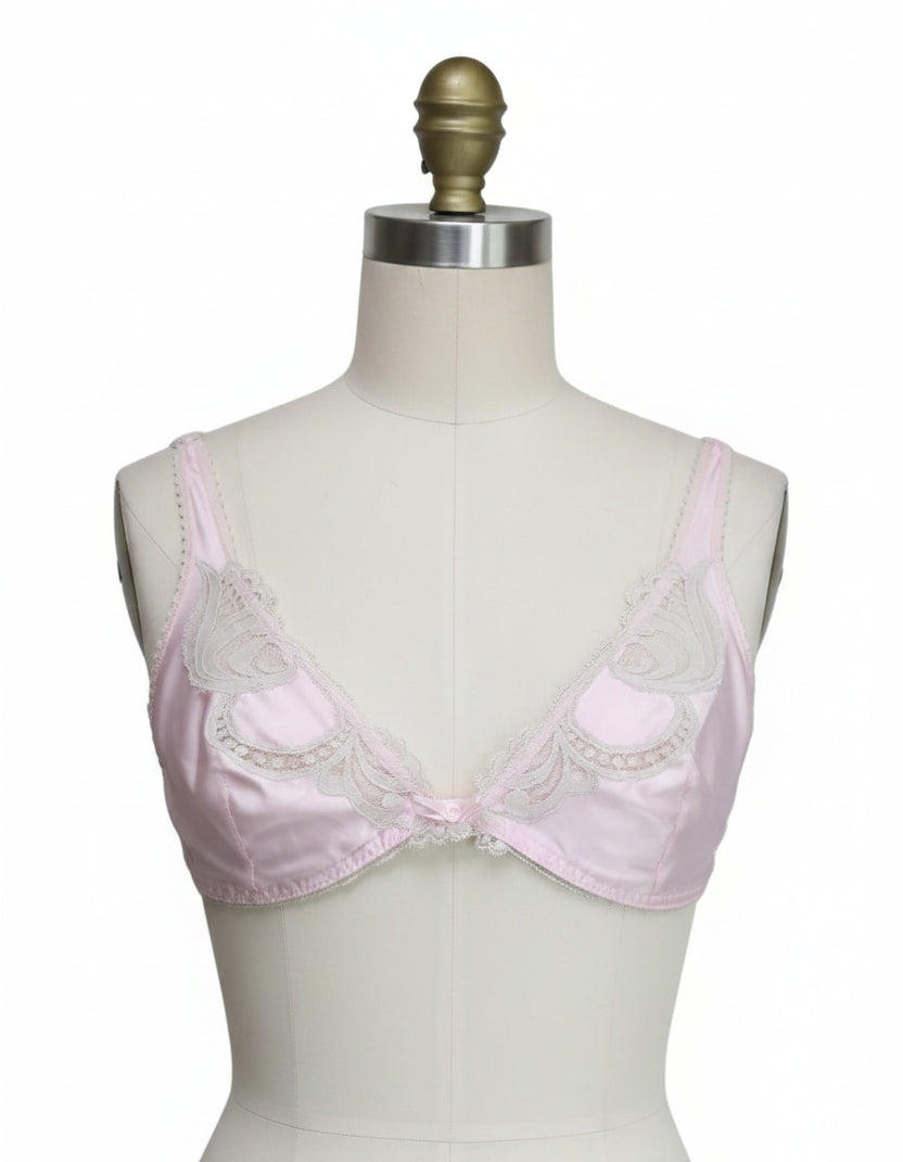 1970s Pale Pink Janet Reger Bra & Waist Slip Set