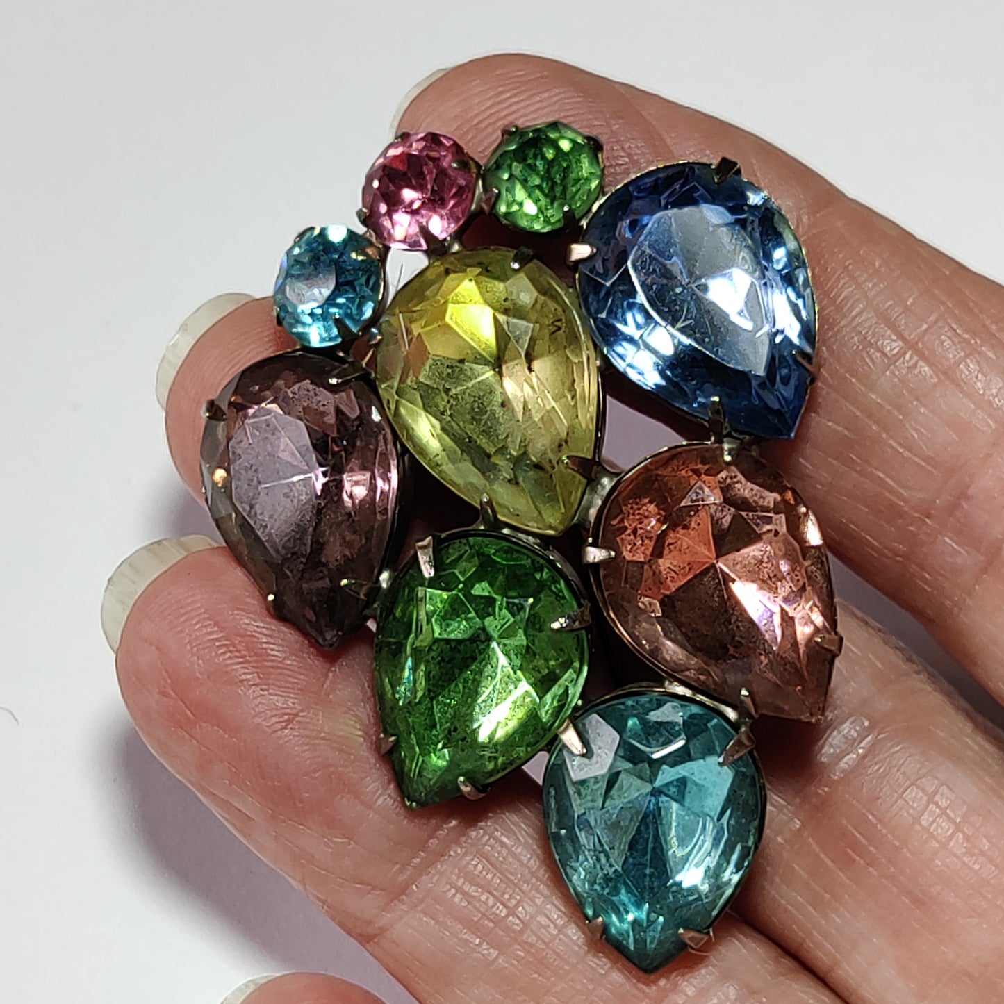 Vintage Pastel Rhinestone Brooch