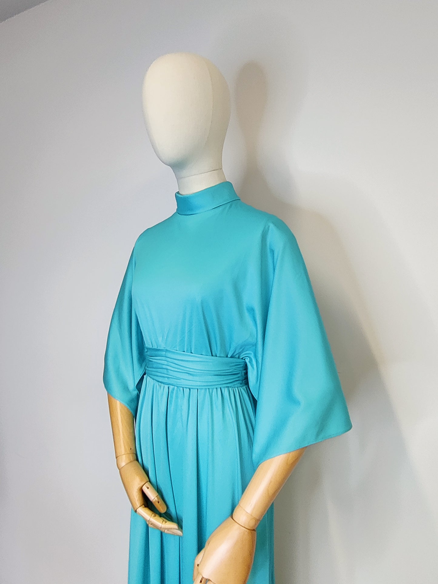 Vintage John Charles 1960s Turquoise Grecian Maxi Dress