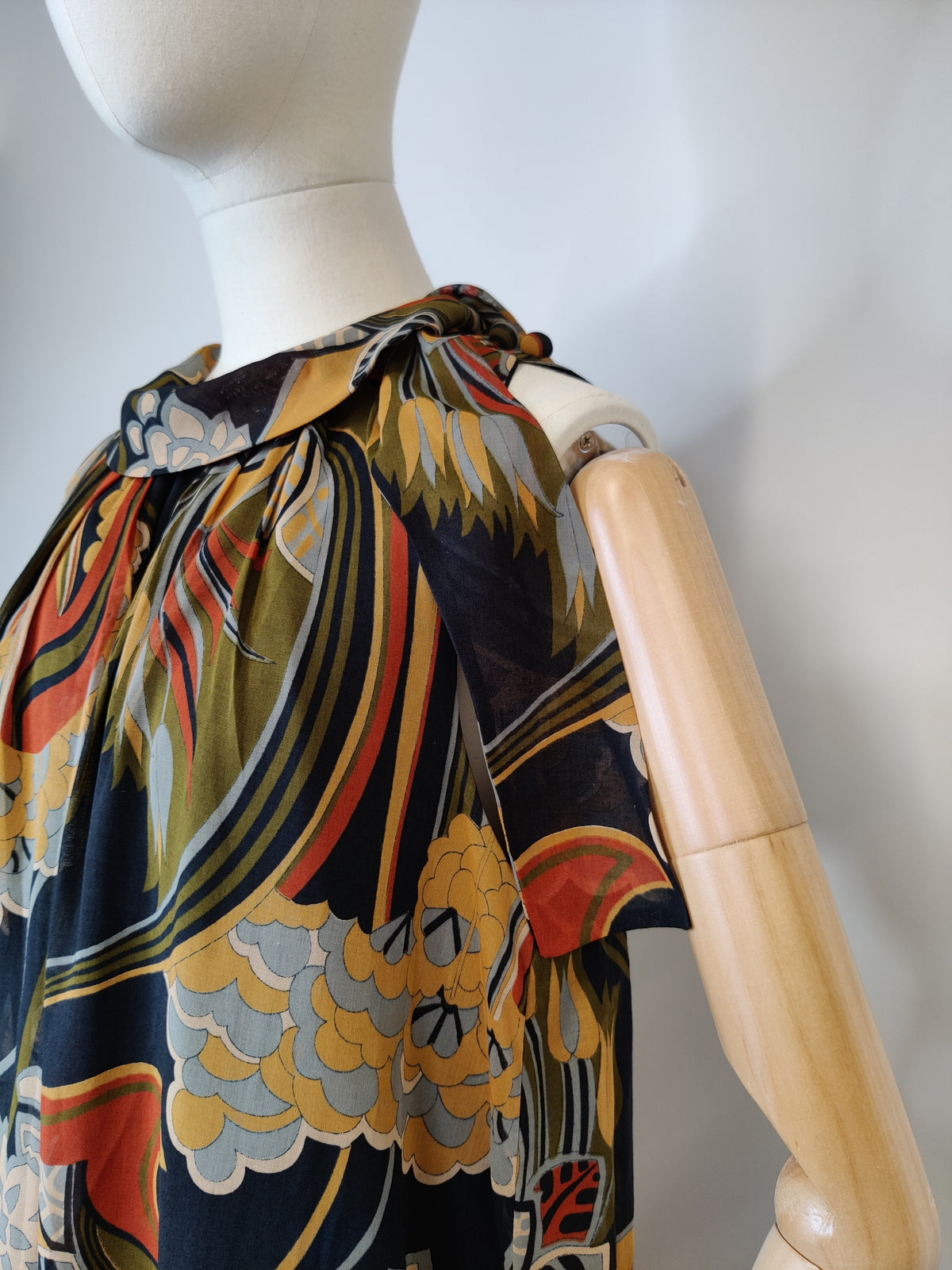 1970s Miss Jeannie  Iconic Print Trapeze Maxi Dress