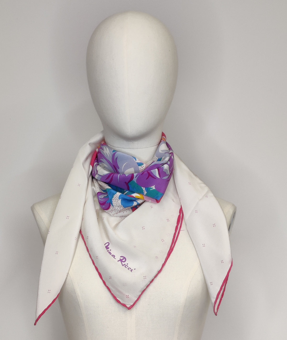 Vintage 1980s Nina Ricci Bold Floral Silk Crepe Carre Scarf