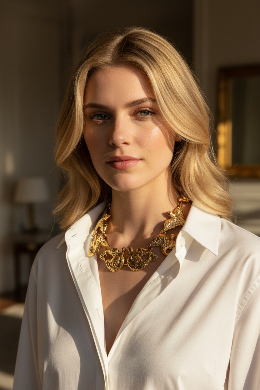 Yves Saint Laurent 1980s Gold Plated  Rare Robert Goossens 'Braque Collection' Bird Necklace