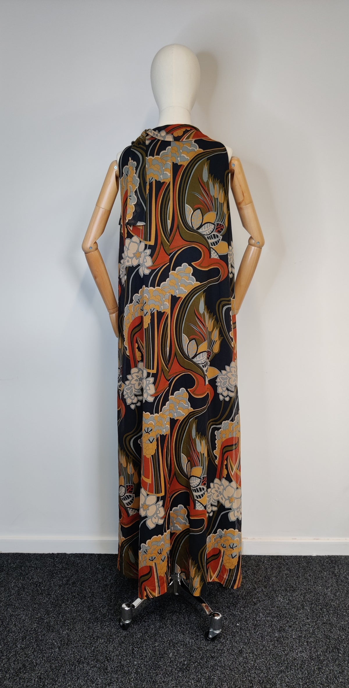 1970s Miss Jeannie  Iconic Print Trapeze Maxi Dress