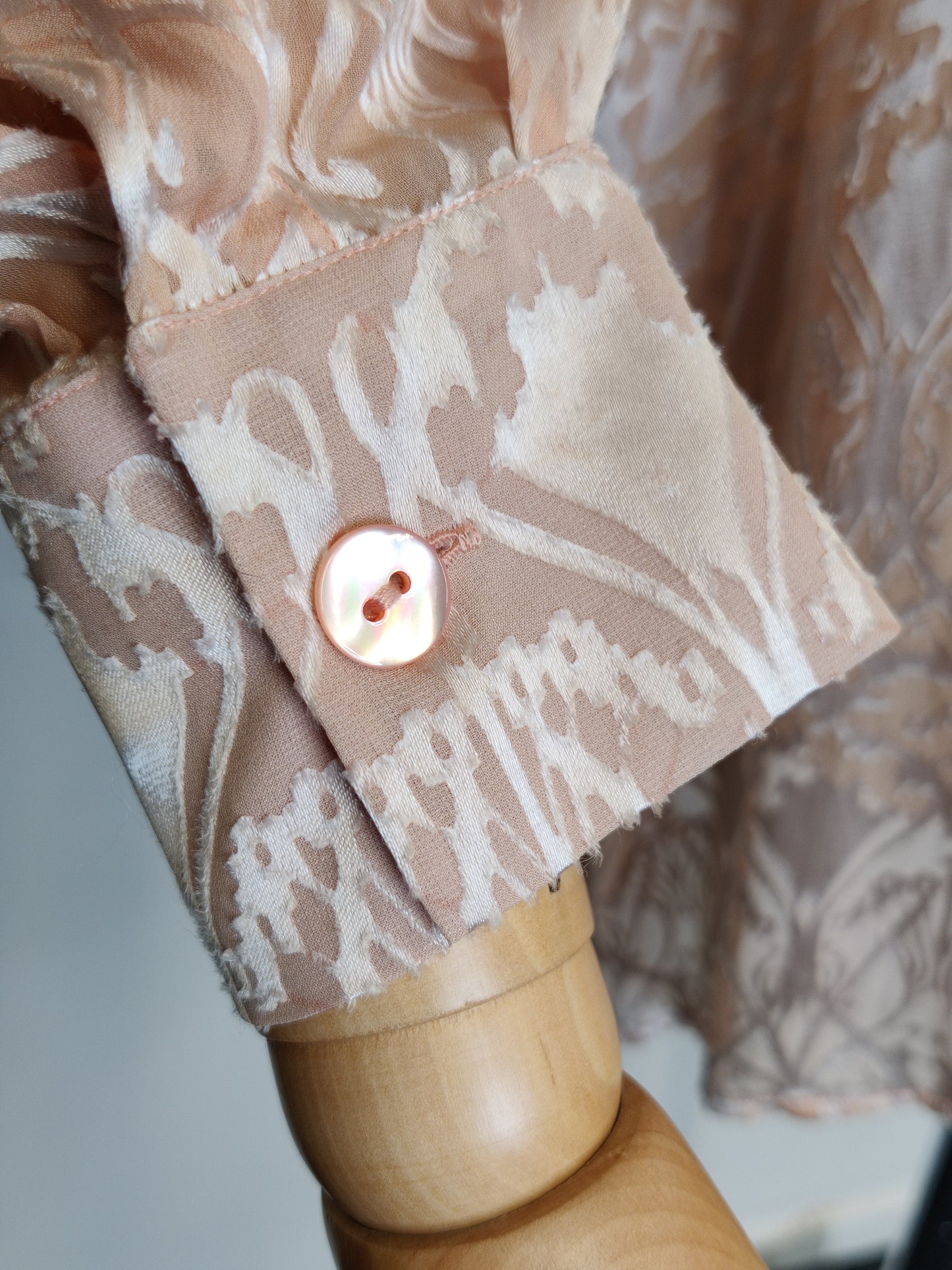 Liberty London 1990s Blush Pink/Peach Silk/Rayon Devoré 'Ianthe' Blouse