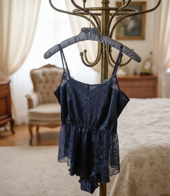 1980s Navy Blue Teddy/Camiknickers