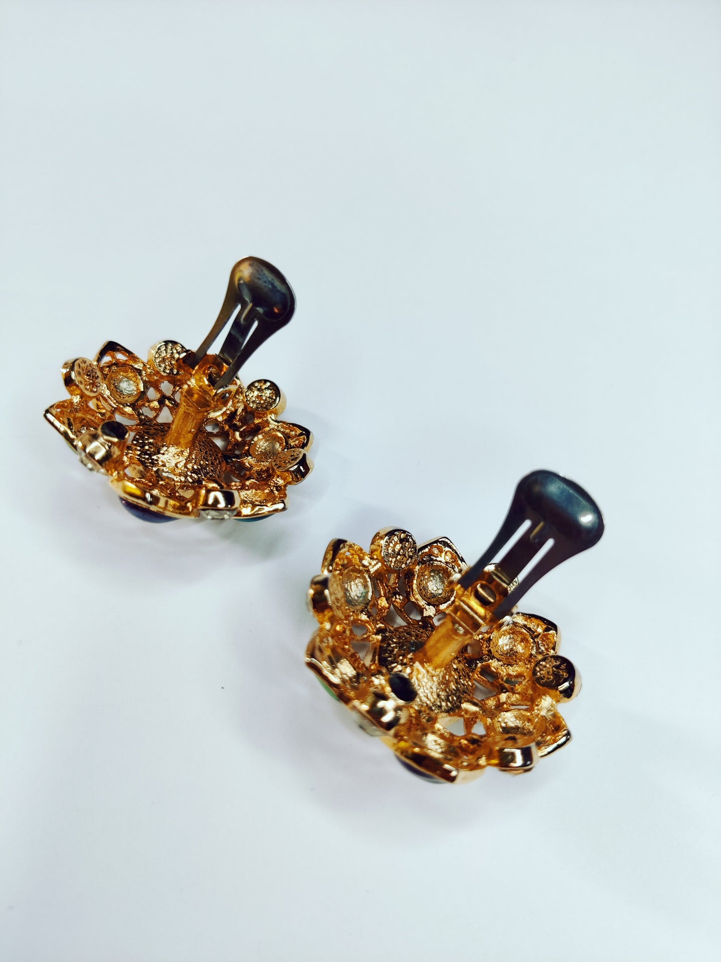 Vintage 1980s Dome Clip-On Earrings – Jewel Tone & Faux Pearl