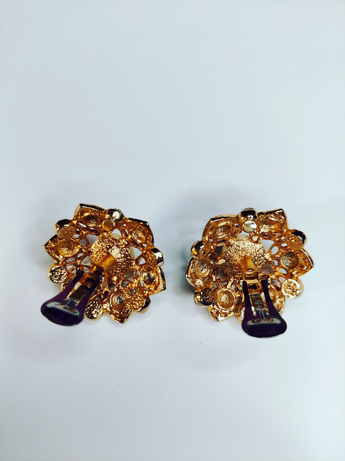 Vintage 1980s Dome Clip-On Earrings – Jewel Tone & Faux Pearl