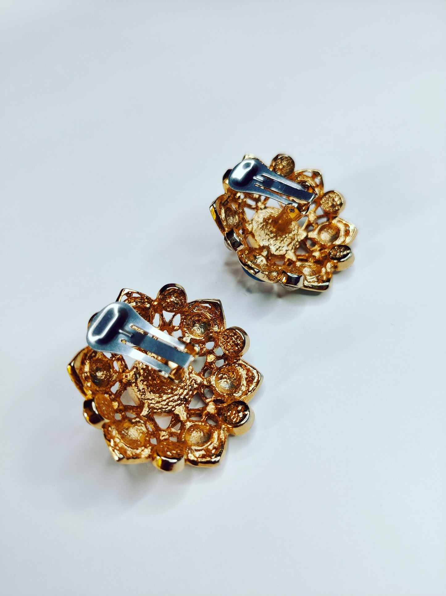 Vintage 1980s Dome Clip-On Earrings – Jewel Tone & Faux Pearl