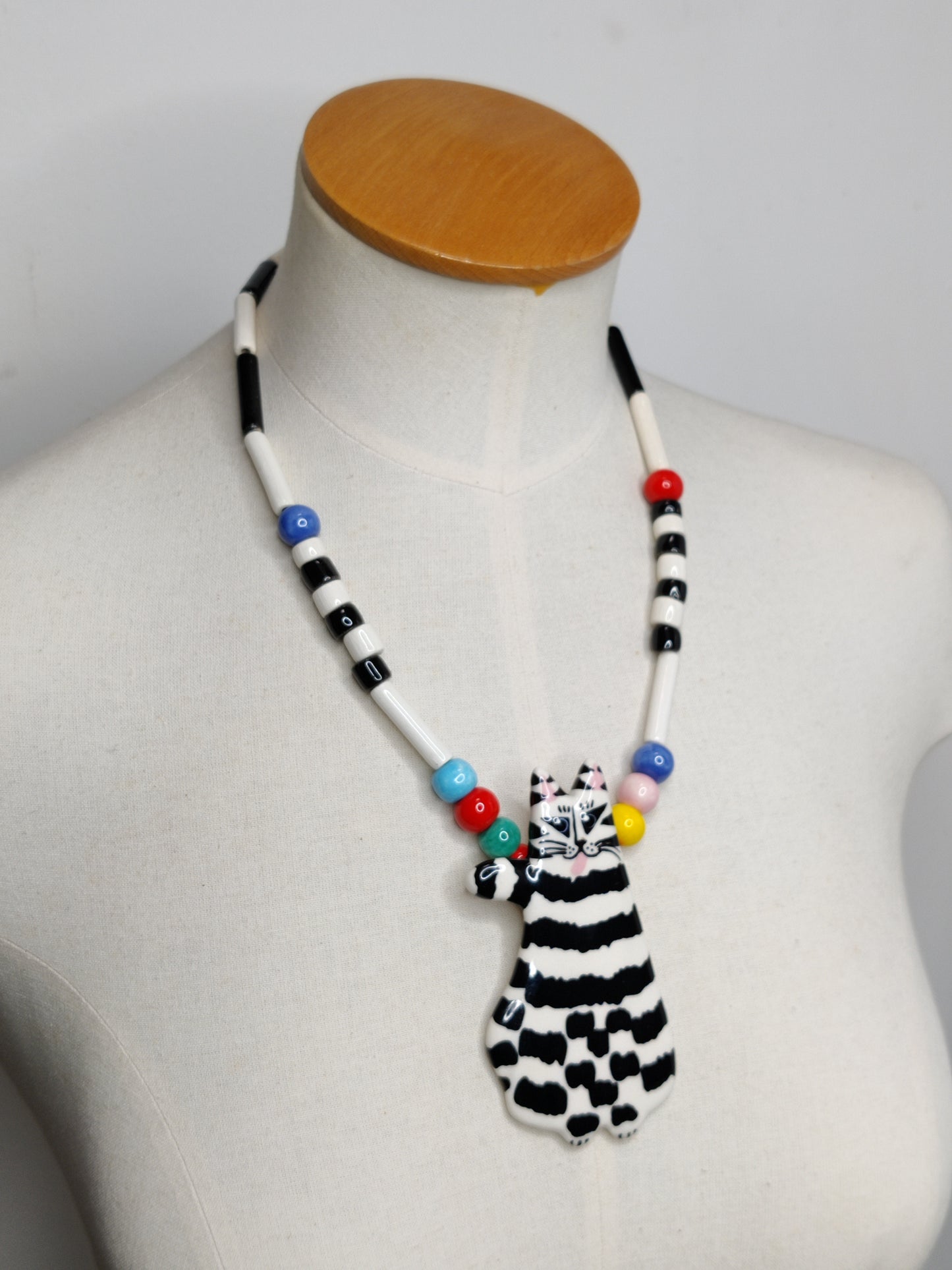 Vintage Designer Ceramic Cat Necklace