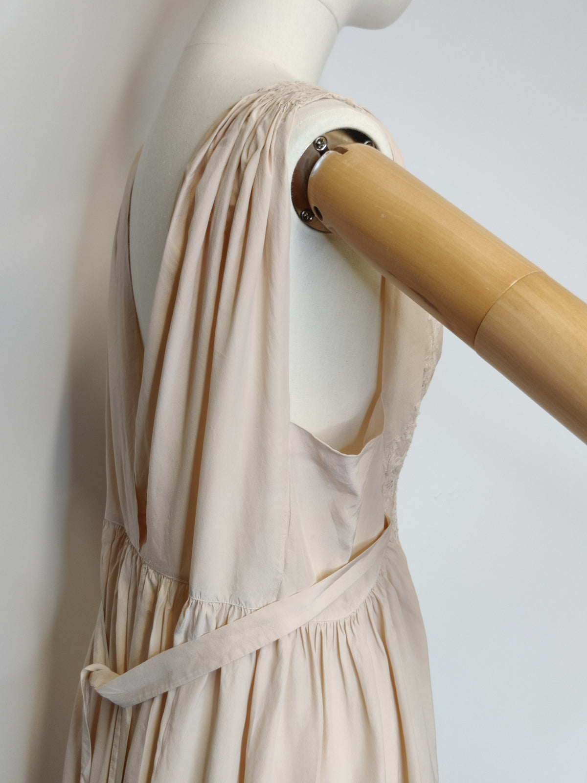 1930s Ethereal Blush Cream Silk & French Lace Slip Dress with Ties