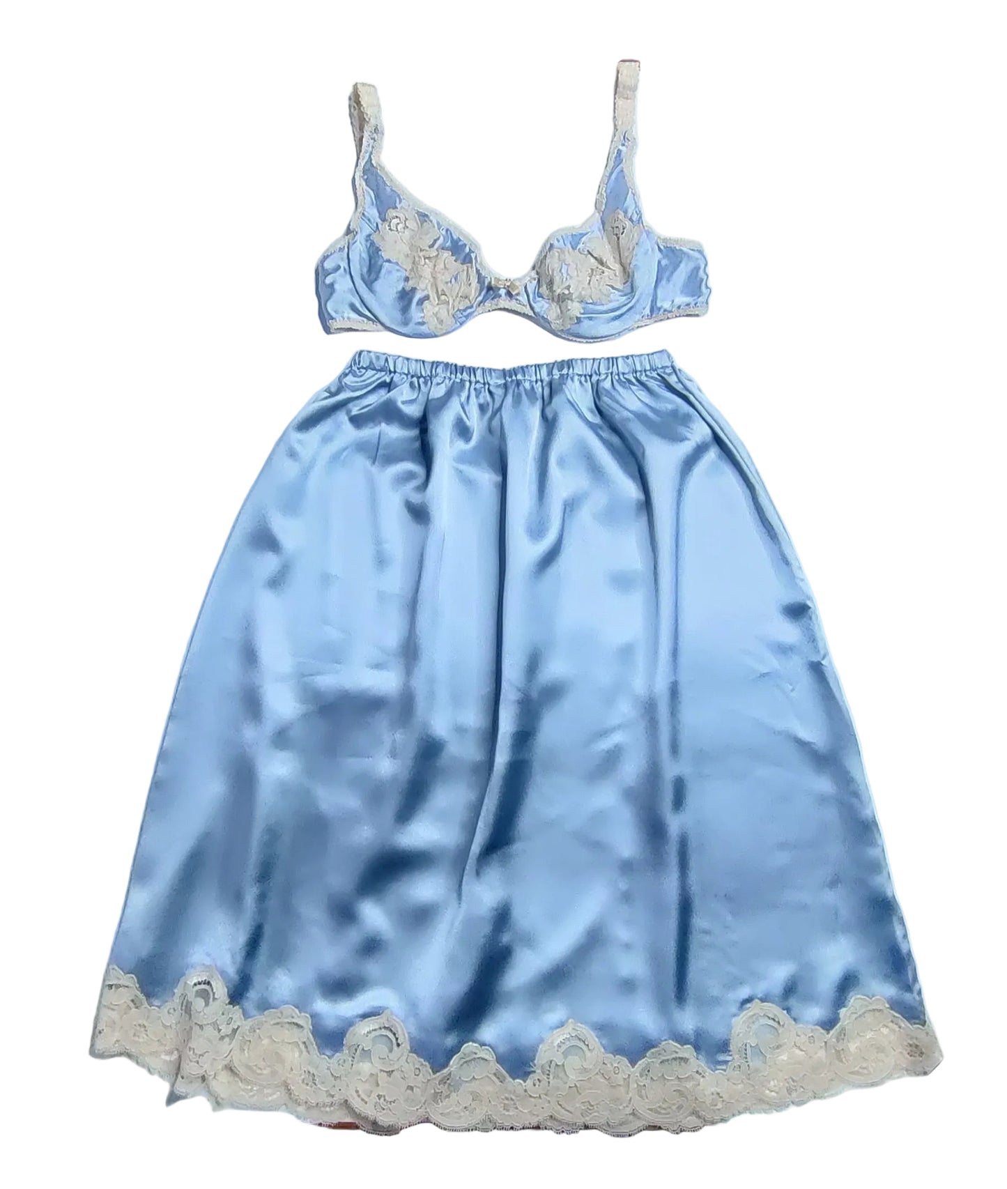 1970s Blue Janet Reger Bra & Waist Slip Set