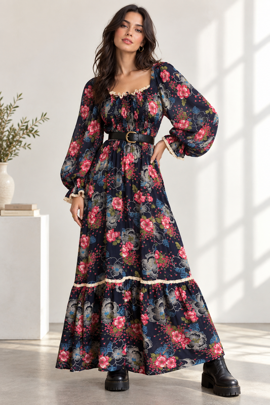 Vintage 1970s Fiona Dresses Floral Prairie Maxi Dress