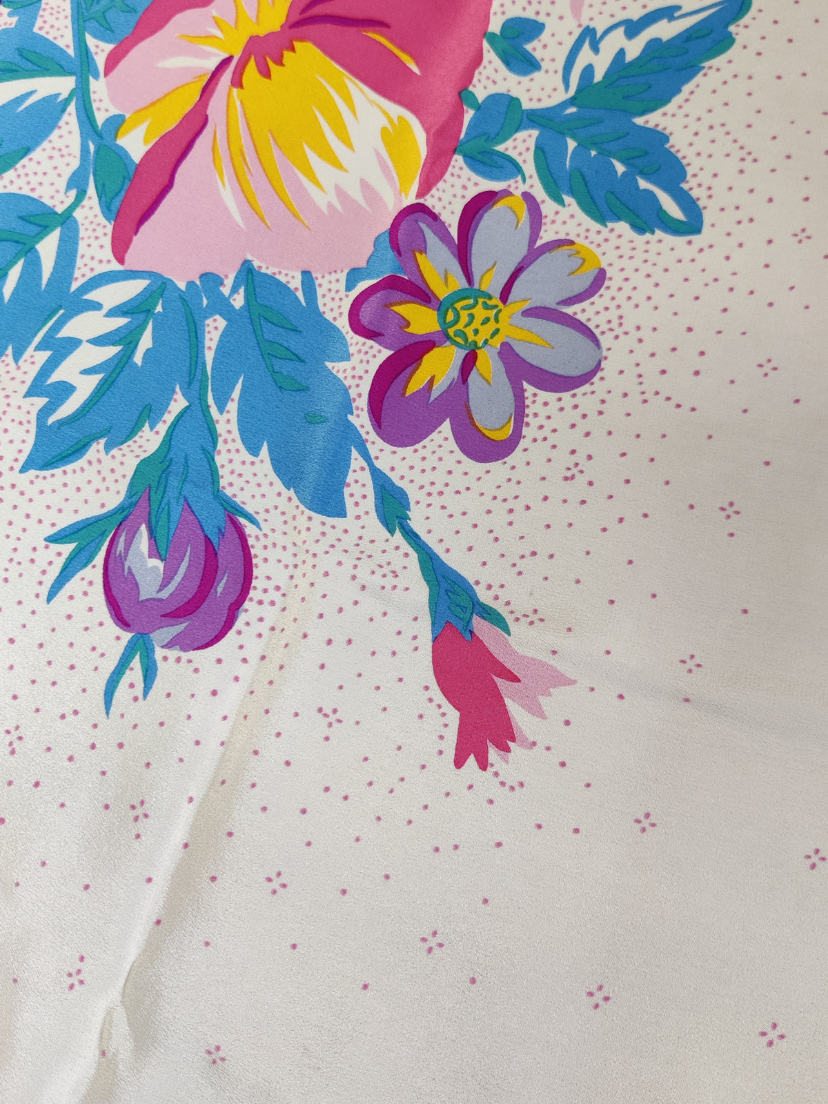 Vintage 1980s Nina Ricci Bold Floral Silk Crepe Carre Scarf