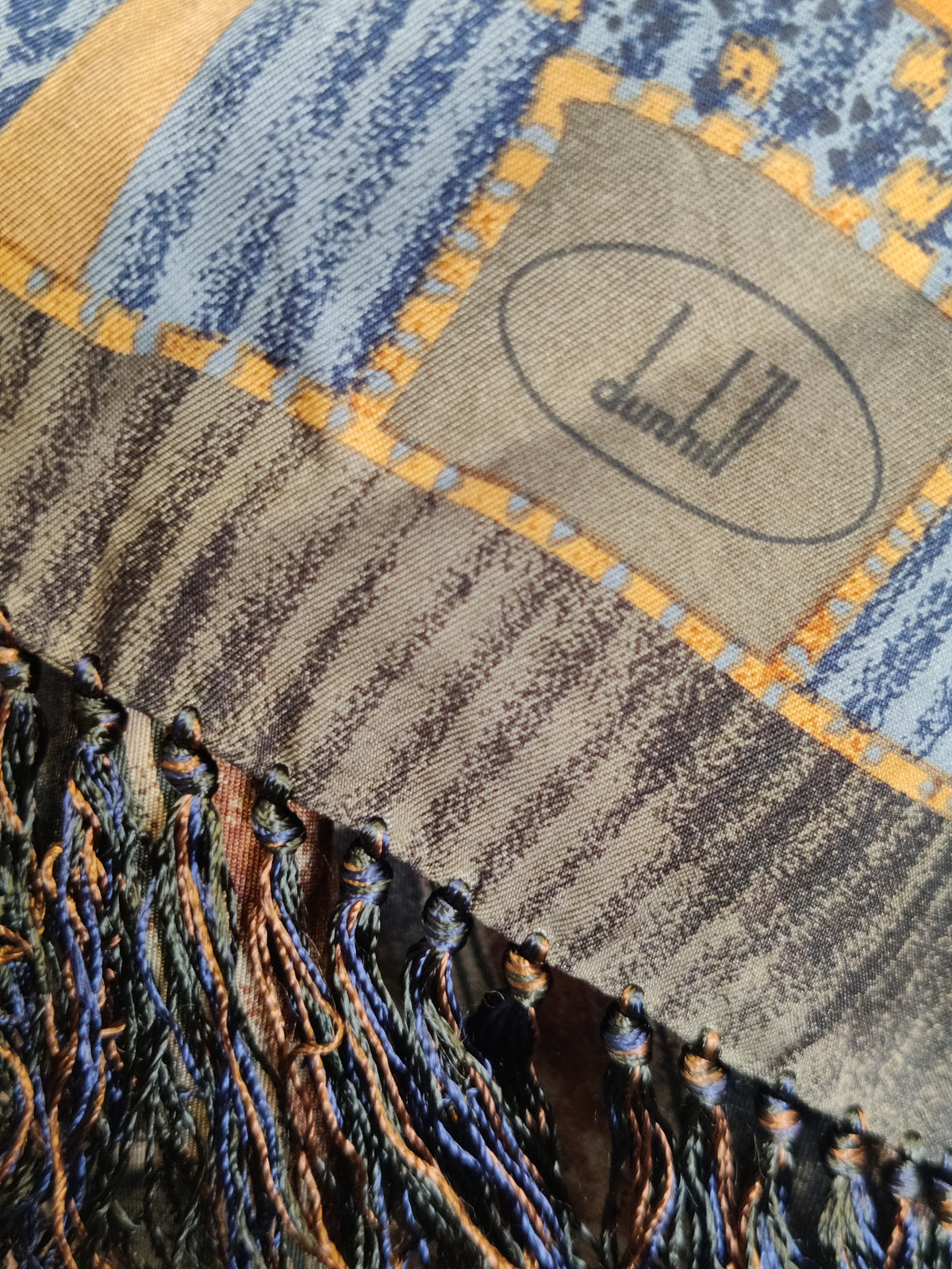 Vintage Alfred Dunhill Reversible Double Faced Pure Silk Fringed Scarf – Dual Print