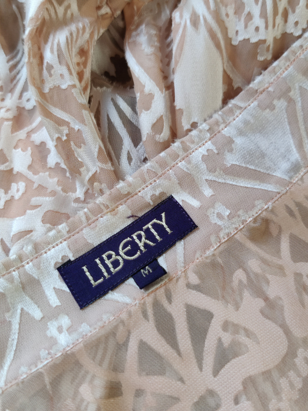 Liberty London 1990s Blush Pink/Peach Silk/Rayon Devoré 'Ianthe' Blouse