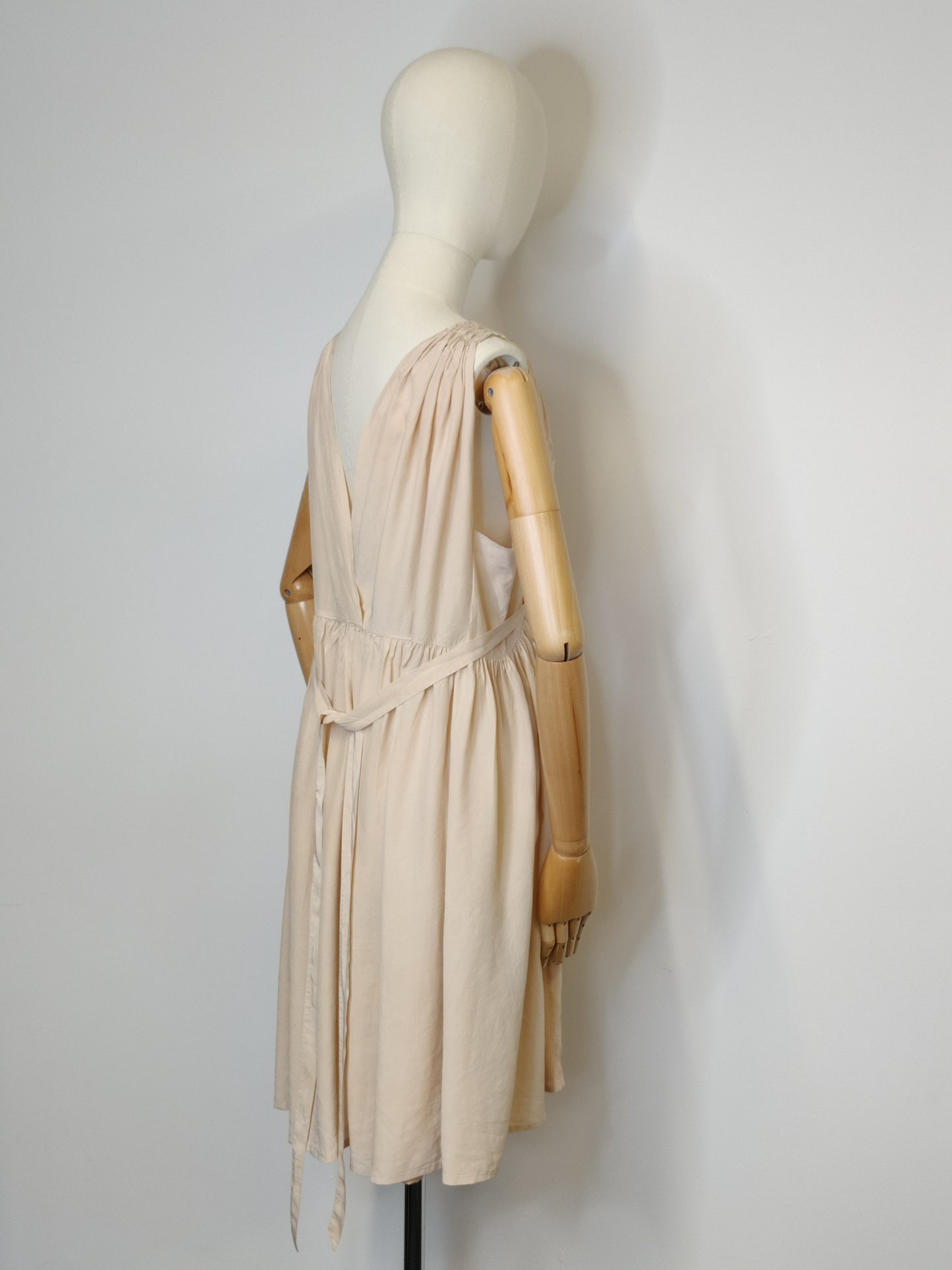 1930s Ethereal Blush Cream Silk & French Lace Slip Dress with Ties