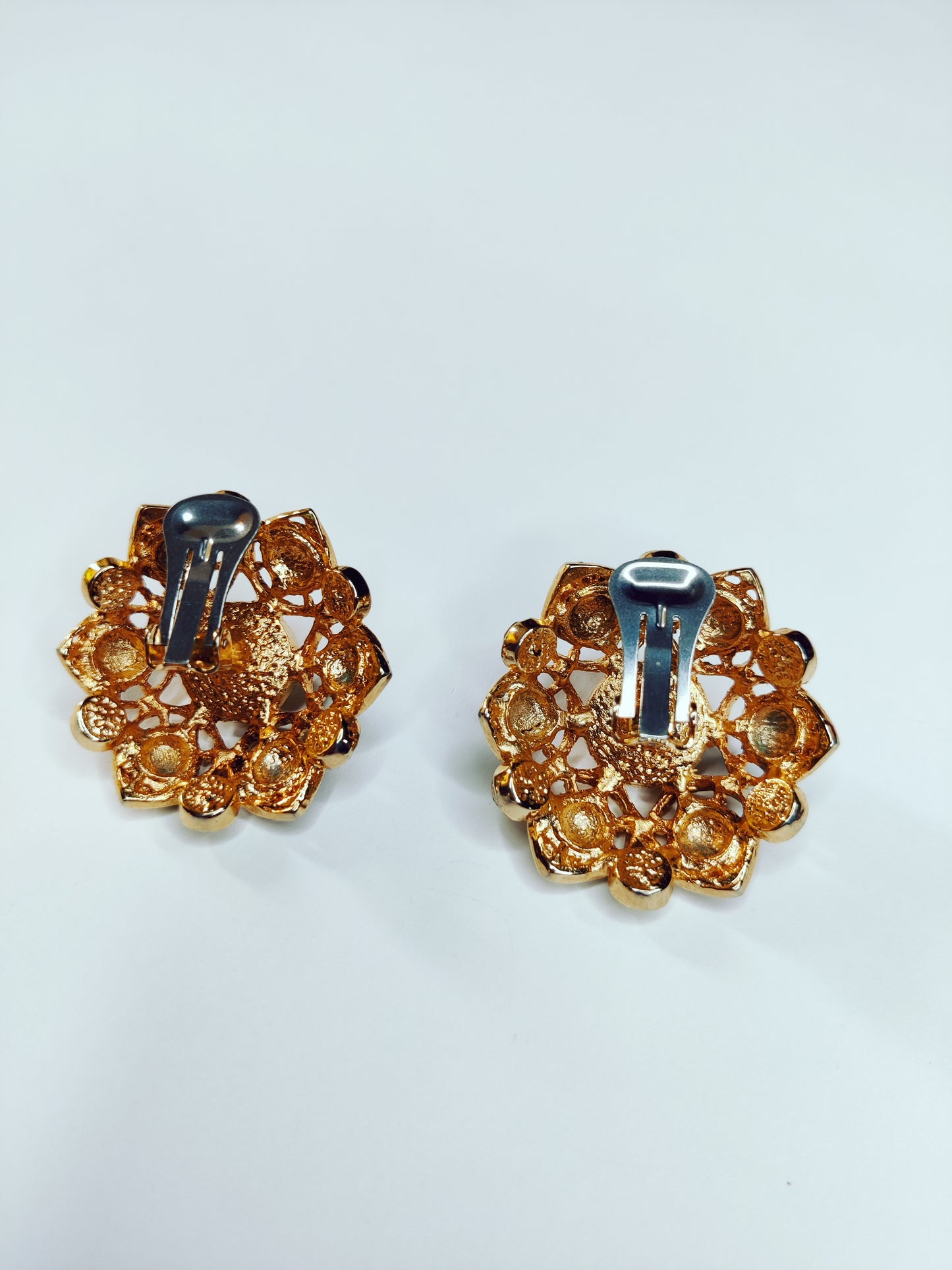 Vintage 1980s Dome Clip-On Earrings – Jewel Tone & Faux Pearl