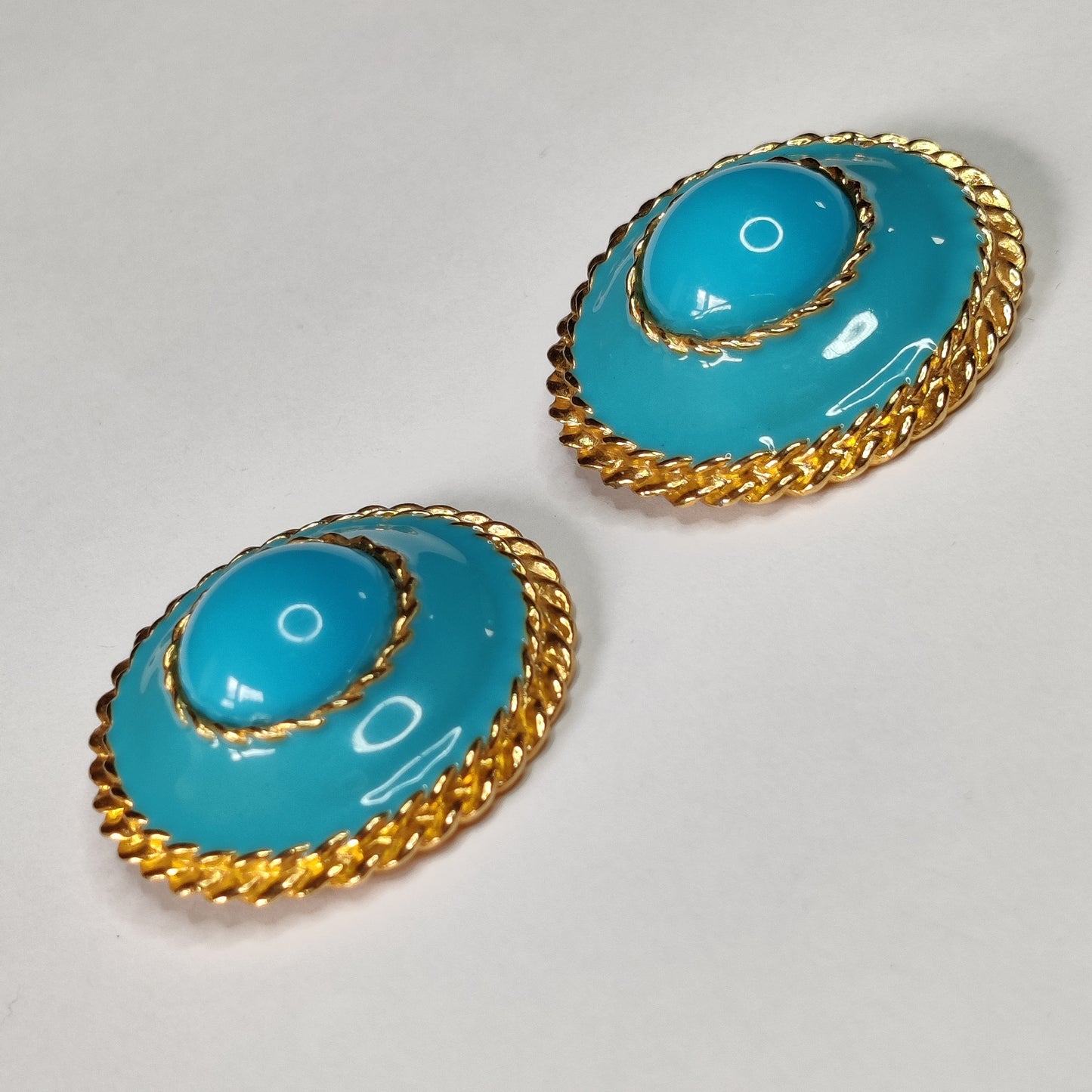 1980s Turquoise Enamel Clip Earrings