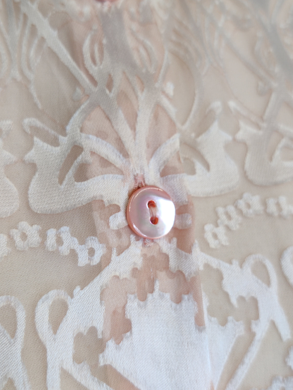 Liberty London 1990s Blush Pink/Peach Silk/Rayon Devoré 'Ianthe' Blouse